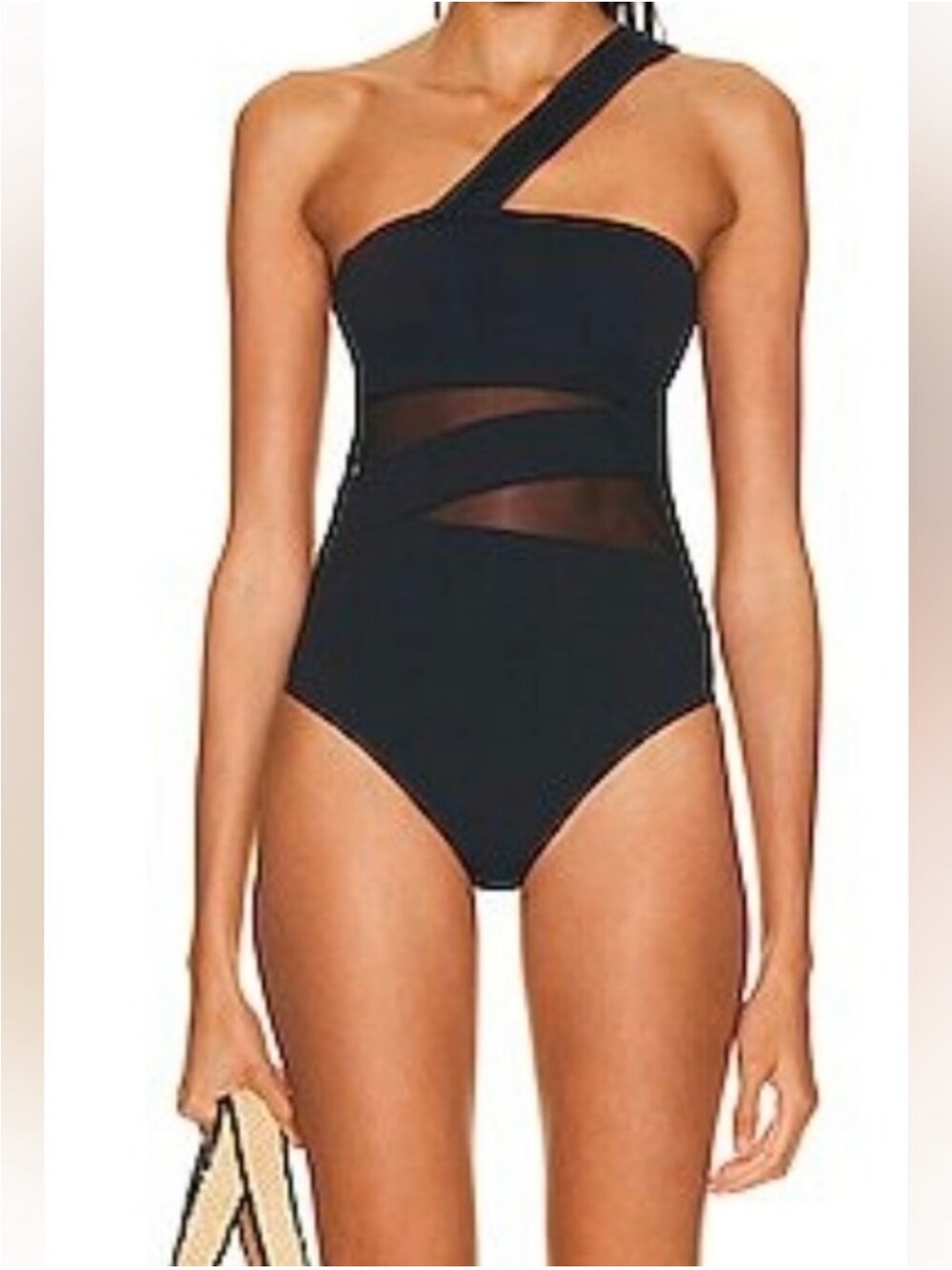 Wolford Cindy Sheer Mesh & Opaque Black Shaping One piece Swimsuit NWT
